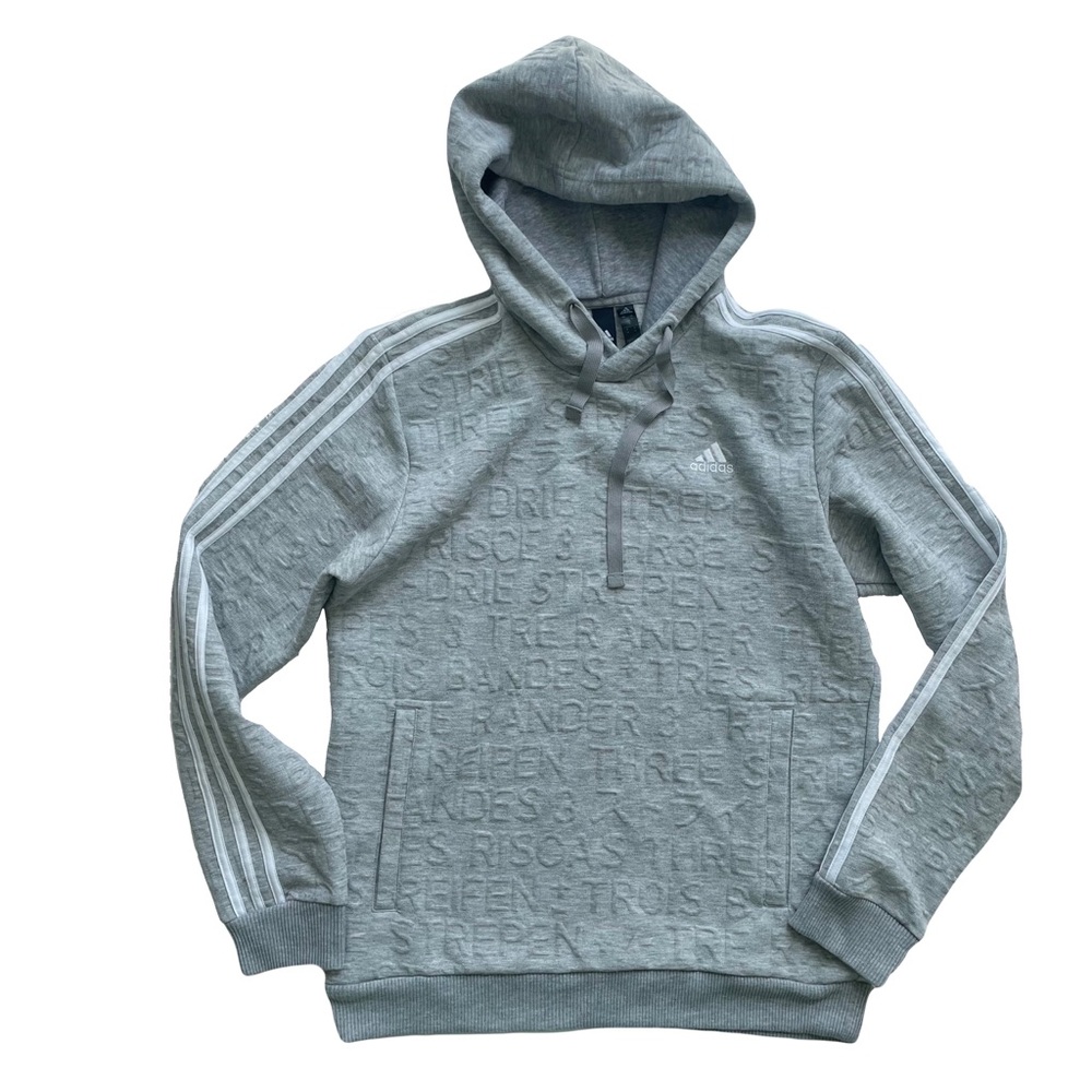 Adidas Men's Typography Tonal-Print Track Hoodie Jacket Gray White - Medium
